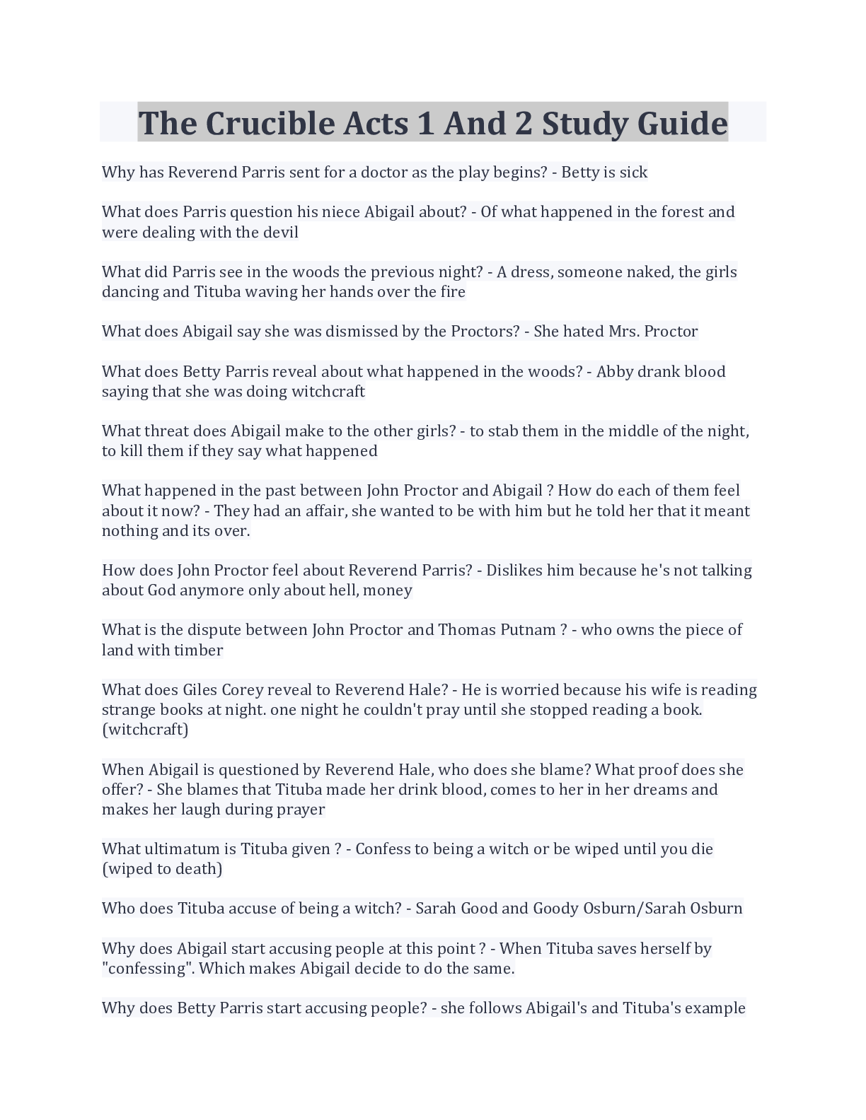 Preview image for The Crucible Acts 1 And 2 Study Guide 100% Correct